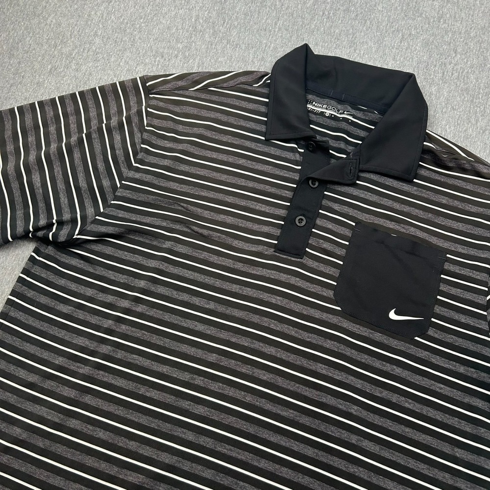 Nike Golf Dri Fit Short Sleeve Golf Polo Mens Medium Black Gray Striped